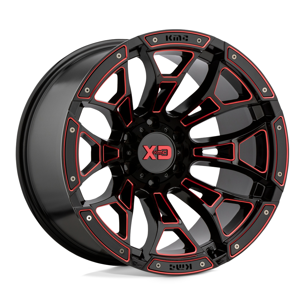 XD Wheels Xd841 Boneyard 20x10 8x165.1 -18 125.1 Noir Brillant Fraisé Avec Teinte Rouge