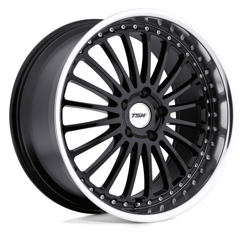 TSW SILVERSTONE 19X8 5X112 45 72.1 NOIR BRILLANT AVEC LÈVRE COUPE MIROIR