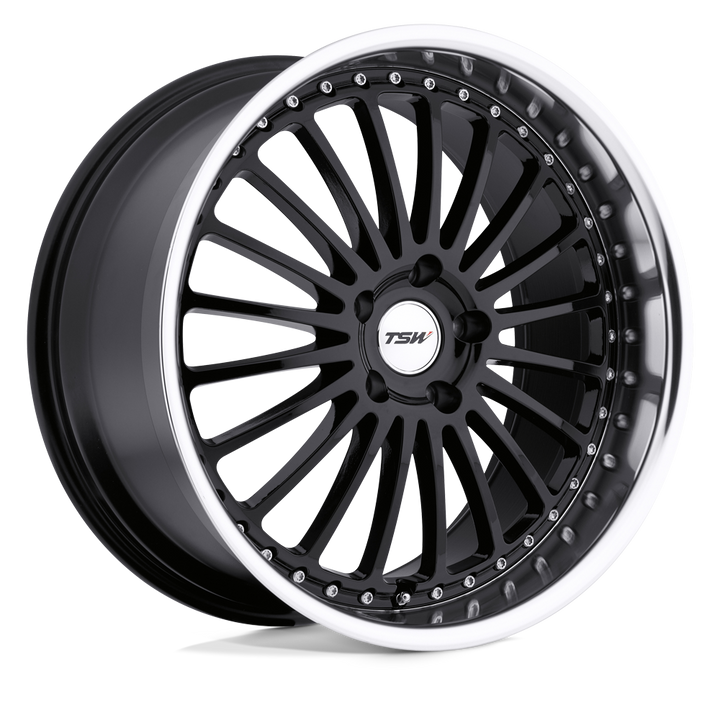 TSW SILVERSTONE 19X8 5X112 45 72.1 NOIR BRILLANT AVEC LÈVRE COUPE MIROIR
