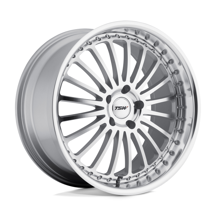 TSW SILVERSTONE 18X8 5X112 32 72.1 SILVER W/ MIRROR CUT FACE & LIP