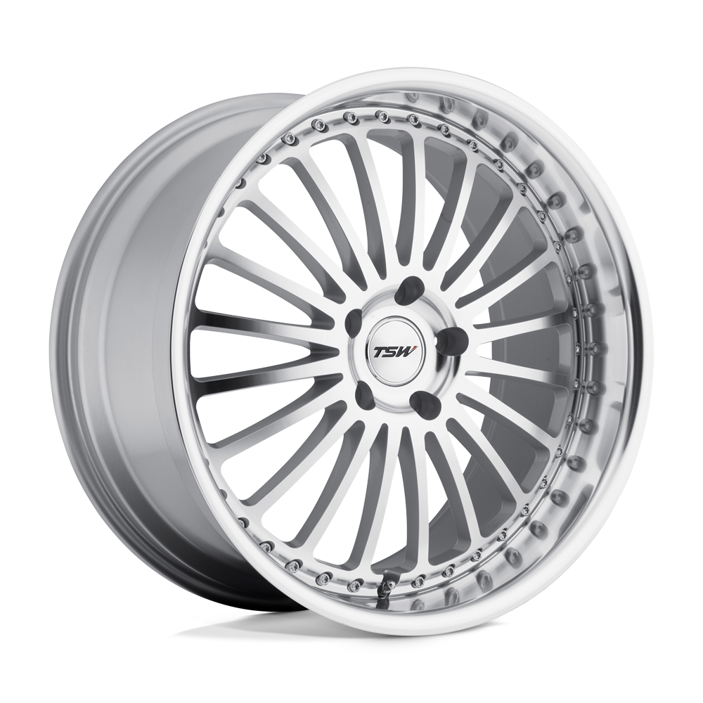 TSW SILVERSTONE 18X8 5X120 20 76.1 ARGENT AVEC FACE ET LÈVRES COUPÉES MIROIR