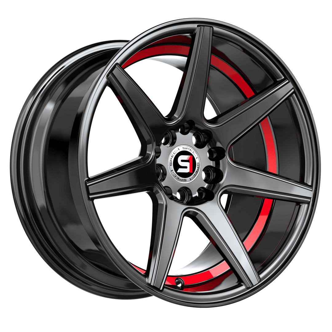 Spec-1 Racing SP-73GBRU 18x8 5x114.3 / 5x120 38 73.1 Gloss Black / Red Under Cut