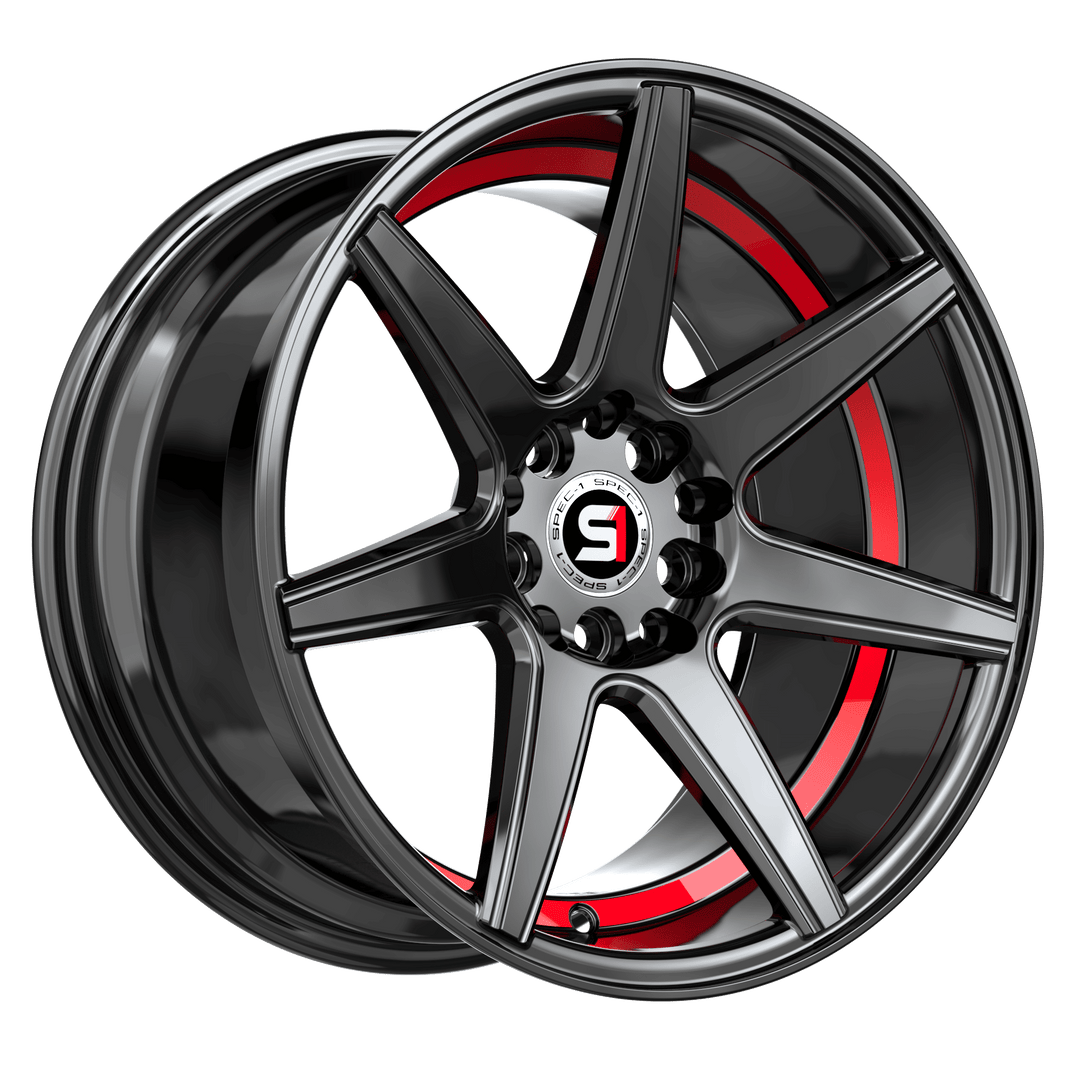 Spec-1 Racing SP-73GBRU 18x8 5x112 / 5x114.3 38 73.1 Gloss Black / Red Under Cut
