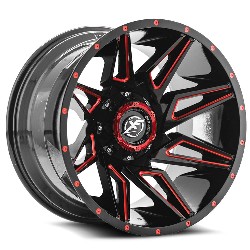 XF Offroad XF-218 20x10 6x135 / 6x139.7 -24 108 Gloss Black Milled Red