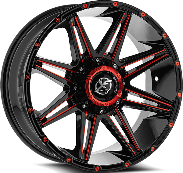 XF Offroad XF-220 22x10 5x127 / 5x139.7 -18 78.1 Gloss Black Milled Red