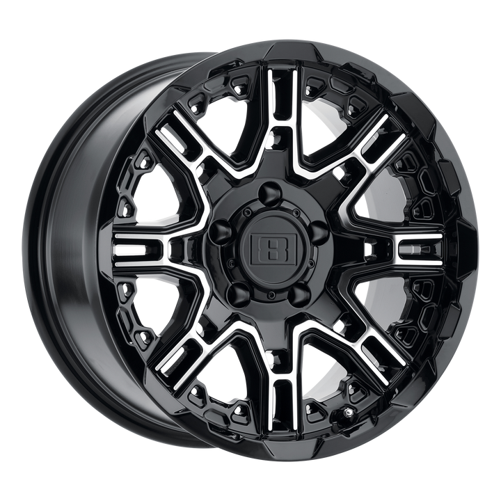 Level 8 Slingshot 20x11.5 5x127 -44 71.5 Gloss Black W / Machined Face