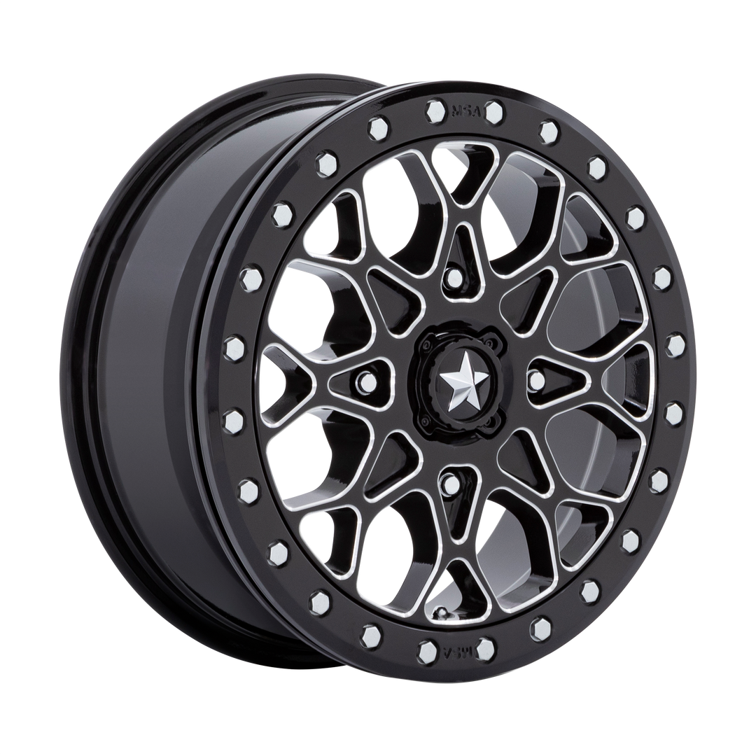 MSA Offroad Wheels M48 Portal Beadlock 15x6 4x137 38 96 Noir Brillant Fraisé Avec Anneau Noir Brillant