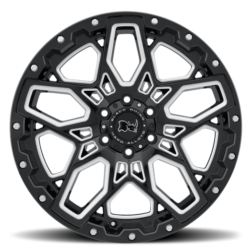 Black Rhino Shrapnel 20x9.5 5x150 12 110.1 Gloss Black W / Milled Spokes