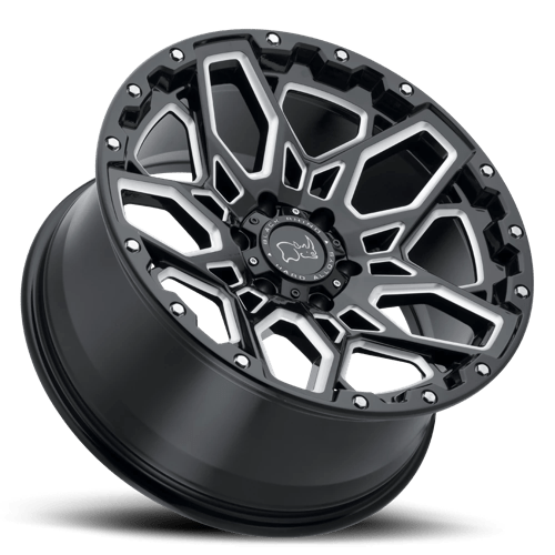 Black Rhino Shrapnel 20x9.5 5x150 12 110.1 Gloss Black W / Milled Spokes