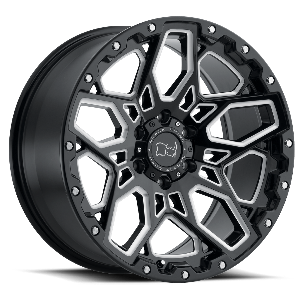 Black Rhino Shrapnel 20x9.5 5x150 12 110.1 Gloss Black W / Milled Spokes