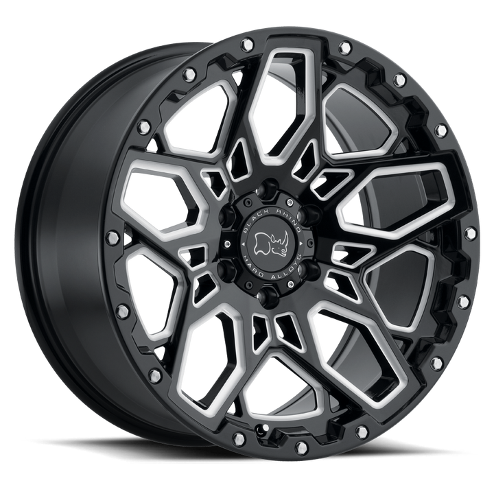Black Rhino Shrapnel 20x9.5 5x150 12 110.1 Gloss Black W / Milled Spokes