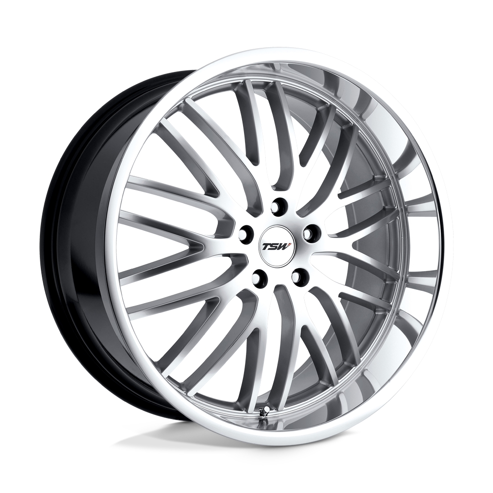 TSW SNETTERTON 19X8 5X112 45 72.1 HYPER ARGENT AVEC LÈVRE COUPE MIROIR
