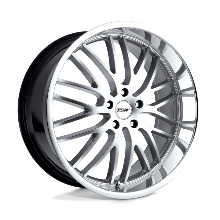 TSW SNETTERTON 19X8 5X112 45 72.1 HYPER ARGENT AVEC LÈVRE COUPE MIROIR