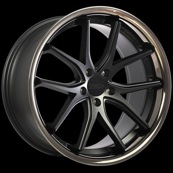 720 Luxury Vanquish 19x9.5 5x114.3 45 73.1 Satin Black - Black Stainless Lip