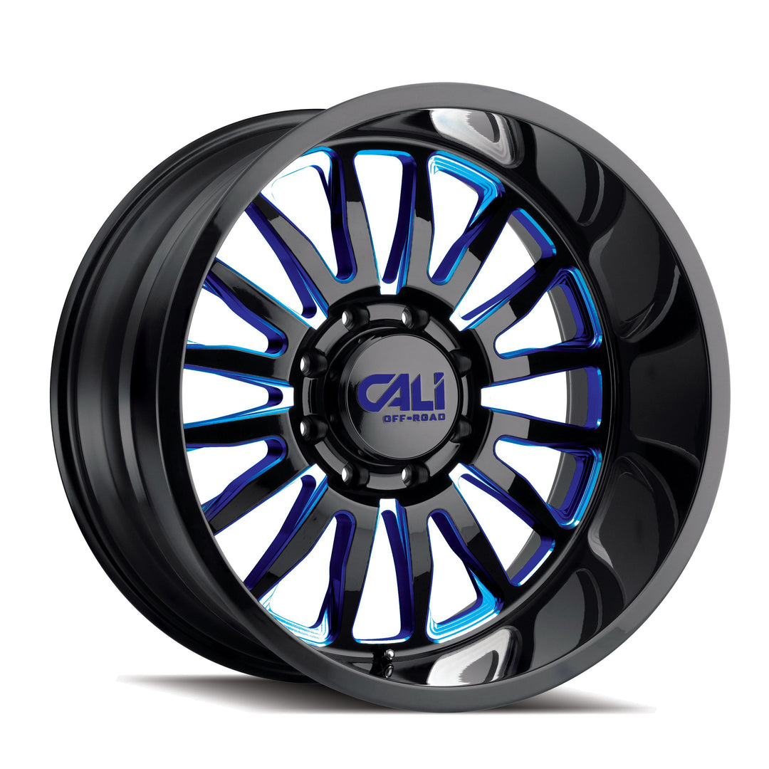 CALI OFF-ROAD SUMMIT 9110 24x14 6x135  -76 87.1 GLOSS BLACK/BLUE MILLED SPOKES - TheWheelShop.ca