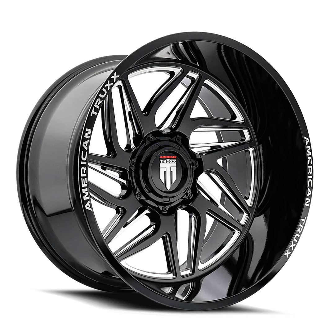 American Truxx Goliath AT1917 20x10 8x180 -24 124.1 Gloss Black Milled