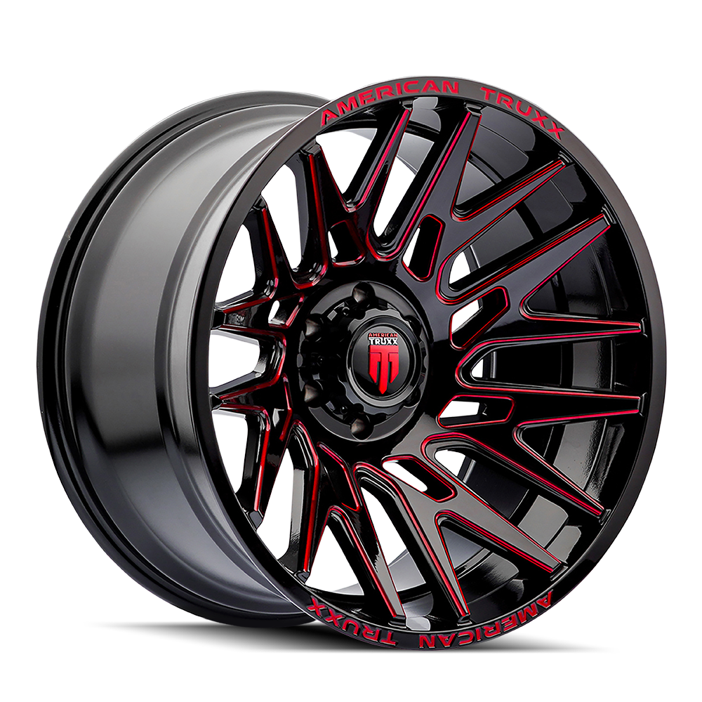 American Truxx Evolution AT1919 22x12 8x170 -44 125.2 Gloss Black Prizm Red