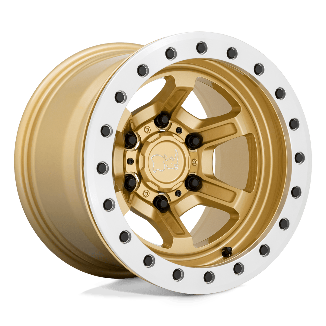 Black Rhino Offshoot Beadlock 15x10 6x139.7 -38 112.1 Gloss Gold With Machined Ring