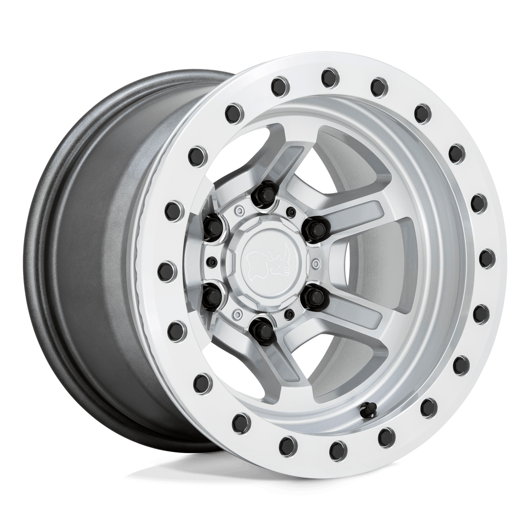 Black Rhino Offshoot Beadlock 15x10 6x139.7 -38 112.1 Gloss Silver With Machined Face