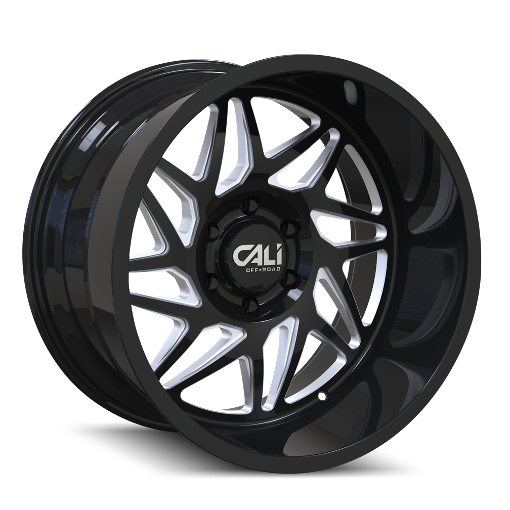 CALI OFF-ROAD GEMINI 9112 20x10 8x165.1  -25 125.2 GLOSS BLACK/MILLED SPOKES - TheWheelShop.ca