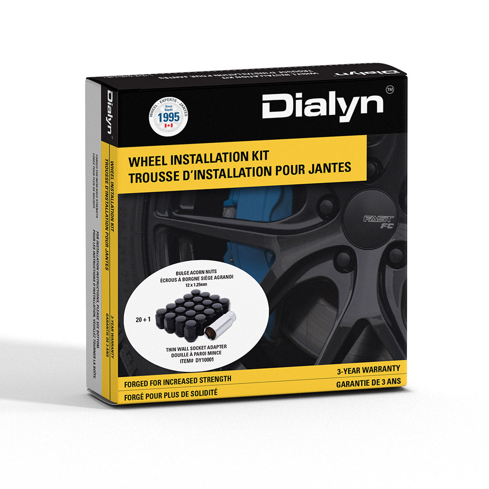 Kit 20x Acorn Satin Black Nut 60° Bulge-12x1.25mm-21mm Hex with Thin Wall Socket Adapter