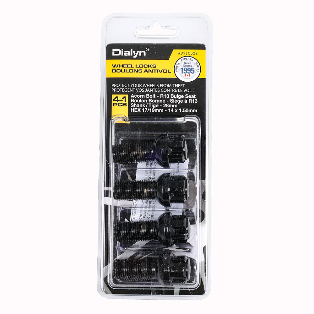Acorn Black Lock Bolt Set R13 Seat-14x1.50mm-28mm Shank-17/19mm Hex (PKG/4)