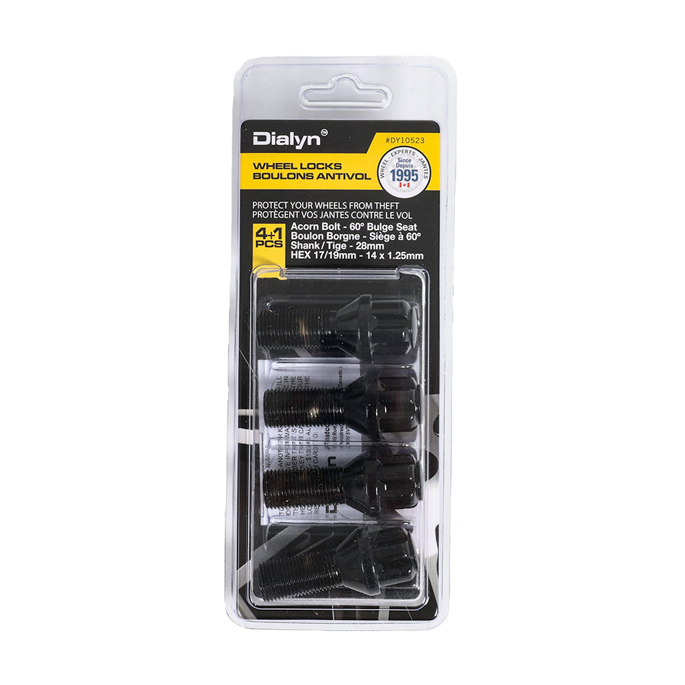 Acorn Black Lock Bolt Set 60° Seat-14x1.25mm-28mm Shank-17/19mm Hex (PKG/4)