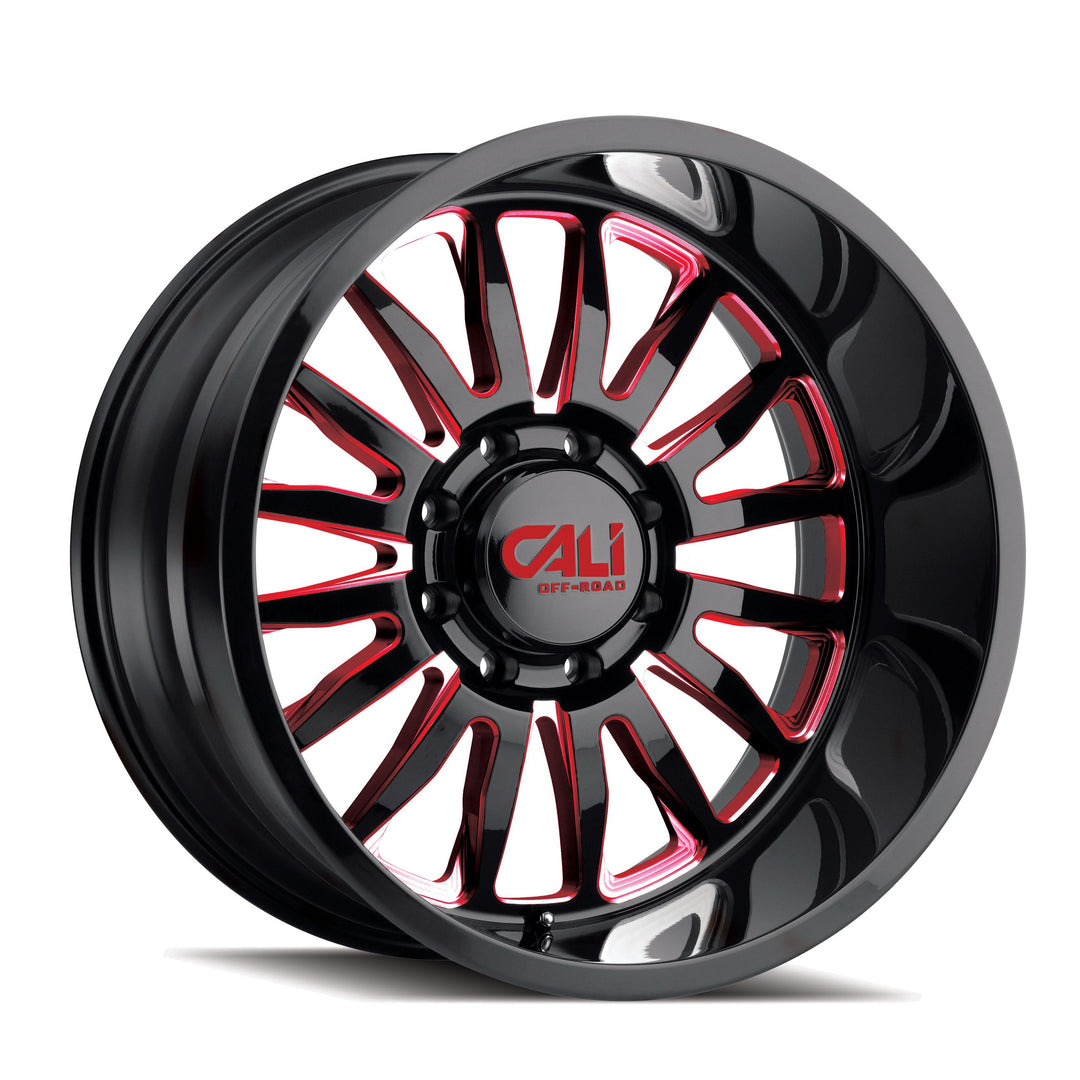CALI OFF-ROAD SUMMIT 9110 22x12 6x135  -51 87.1 GLOSS BLACK/RED MILLED SPOKES - TheWheelShop.ca
