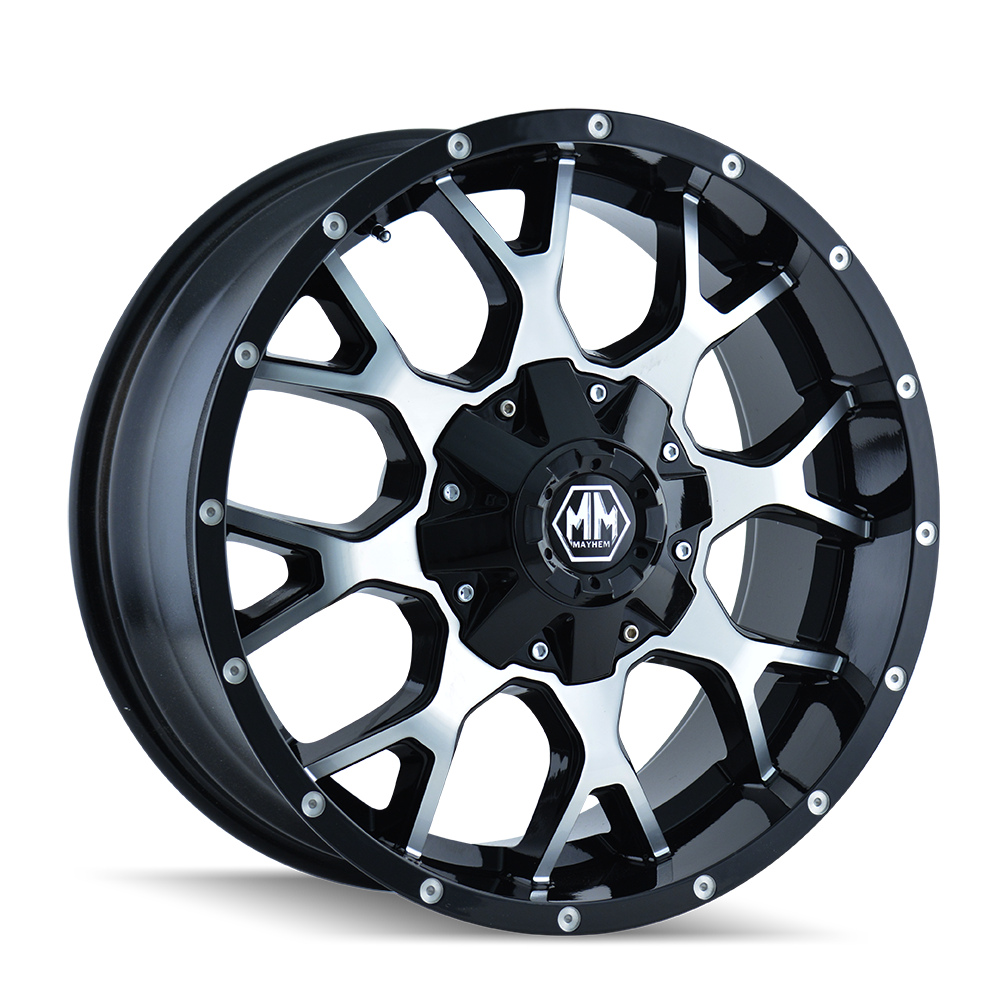 MAYHEM WARRIOR 8015 17x9 5x127 5x139.7 -12 87 BLACK/MACHINED FACE - TheWheelShop.ca
