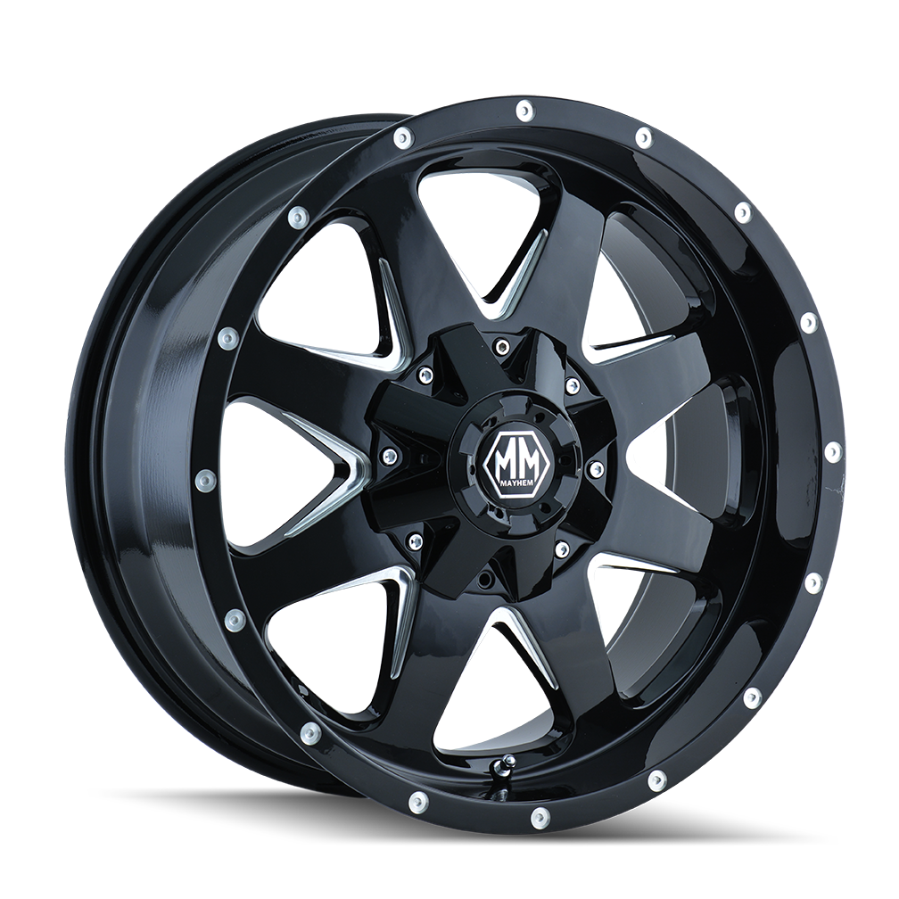 MAYHEM TANK 8040 18x9 8x165.1 8x170 -12 130.8 BLACK/MILLED SPOKES - TheWheelShop.ca