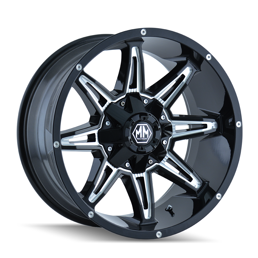 MAYHEM RAMPAGE 8090 20x10 5x127 5x139.7 -25 87 BLACK/MILLED SPOKES - TheWheelShop.ca