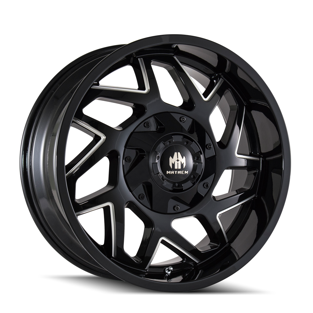 MAYHEM HATCHET 8106 20x9 8x165.1 8x170 0 130.8 BLACK W/MILLED SPOKES - TheWheelShop.ca