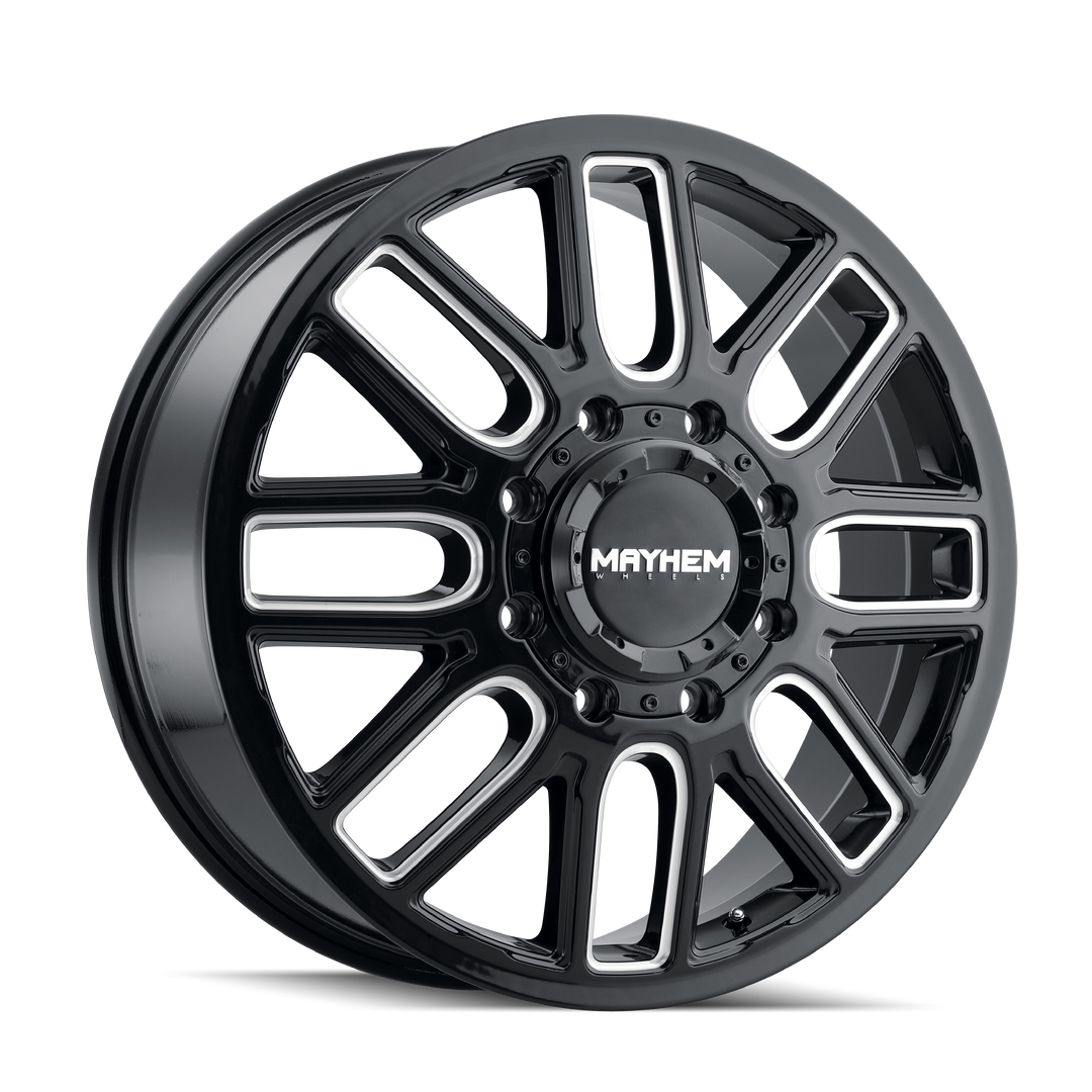 MAYHEM COGENT DUALLY 8107D 20x8.25 8x210  -192 154.2 GLOSS BLACK W/MILLED SPOKES - TheWheelShop.ca