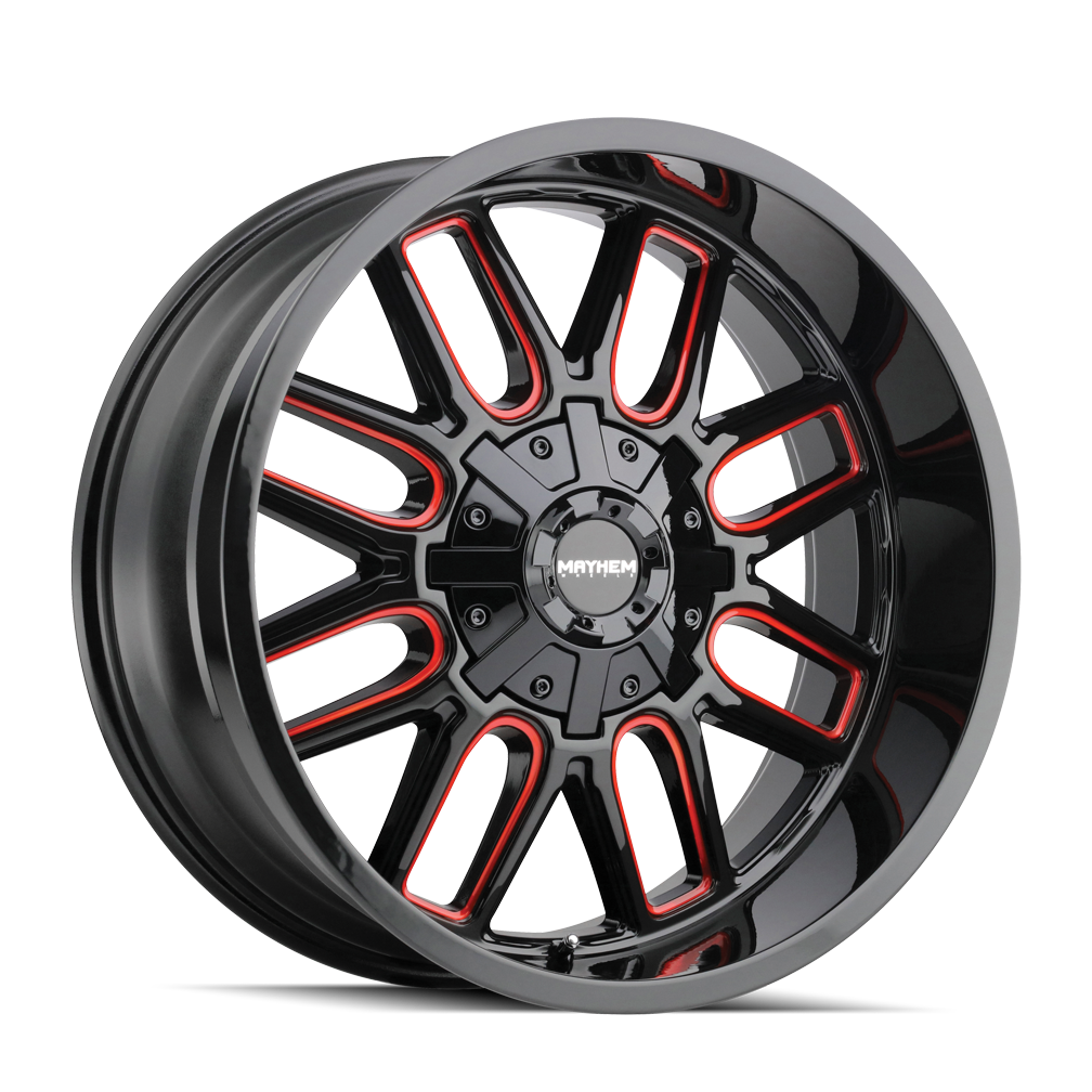 MAYHEM COGENT 8107 22x10 8x165.1 8x170 -19 130.8 BLACK W/PRISM RED - TheWheelShop.ca