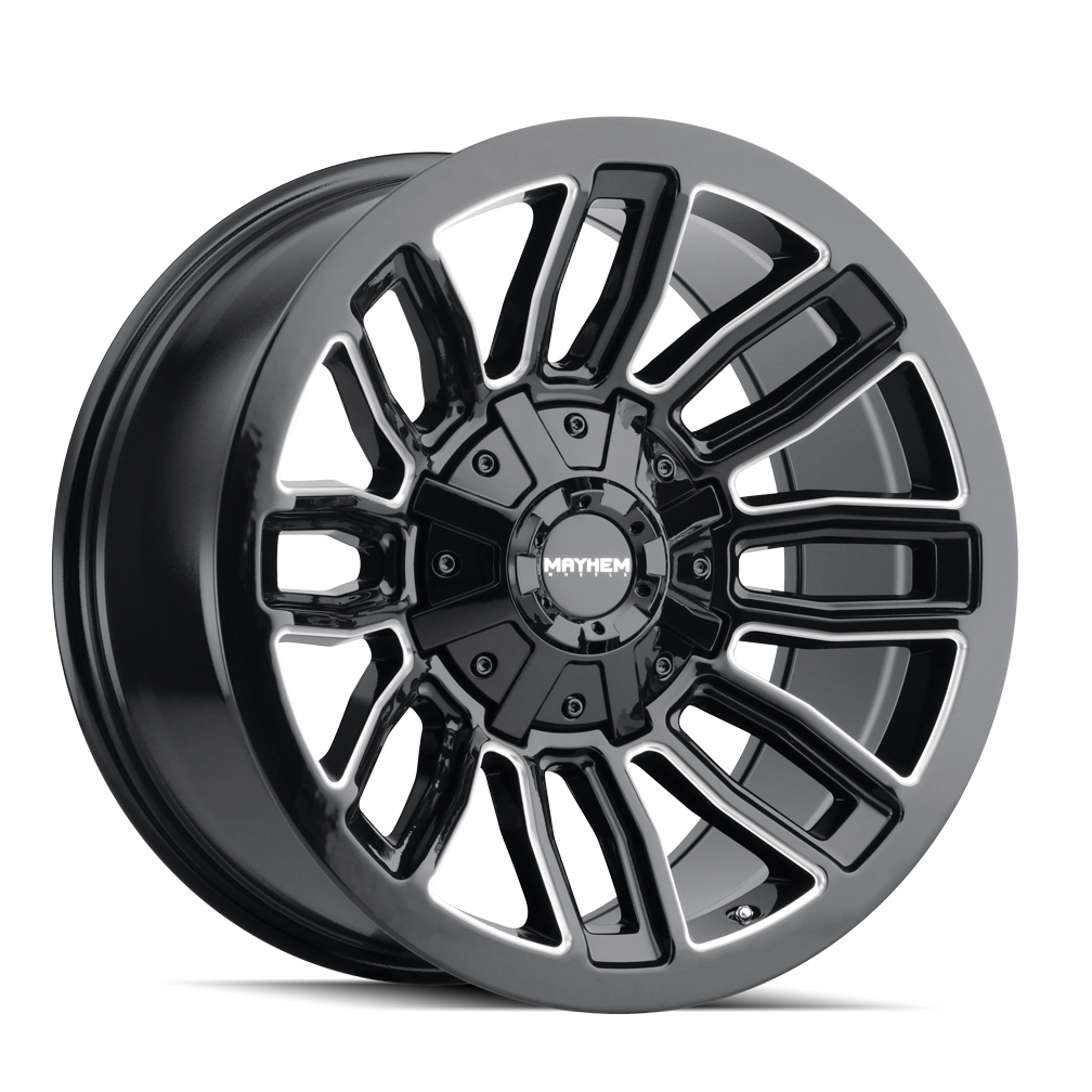 MAYHEM DECOY 8108 20x10 5x139.7 5x150 -19 110 GLOSS BLACK/MILLED SPOKES - TheWheelShop.ca