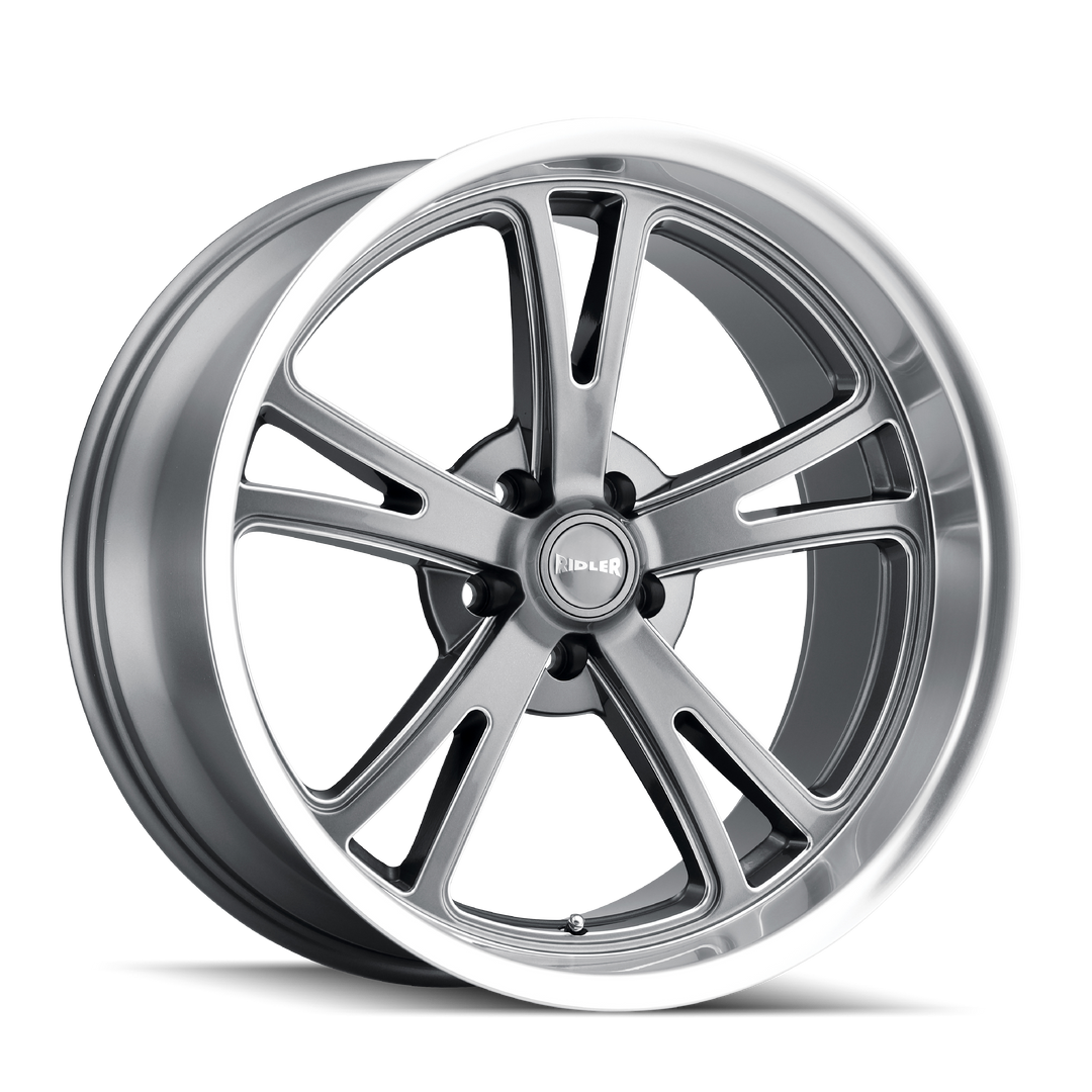 RIDLER 606 18x8 5x127  0 83.82 GREY W/ MILLED SPOKES & DIAMOND LIP - TheWheelShop.ca