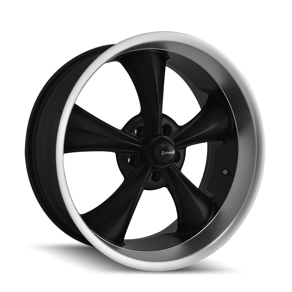 RIDLER 695 18x8 5x114.3  0 83.82 MATTE BLACK/MACHINED LIP - TheWheelShop.ca