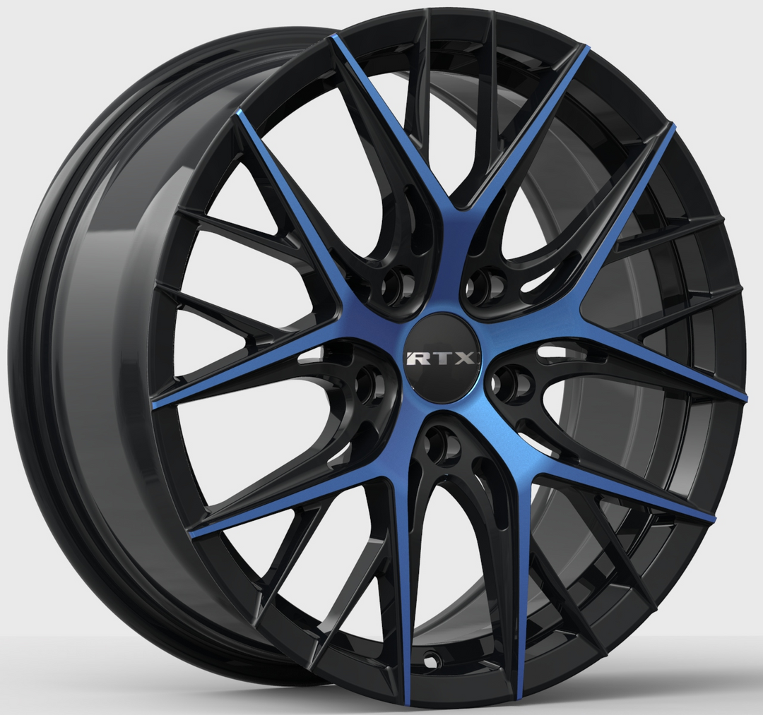 RTX VALKYRIE 18X8 5X114.3 40 73.1 GLOSS BLACK MACHINED BLUE