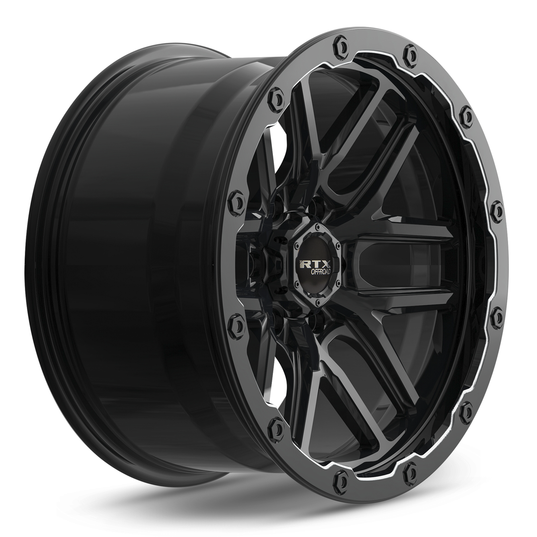 RTX VOLCANO 18X9.5 6X135 -10 87.1 GLOSS BLACK MILLED EDGE
