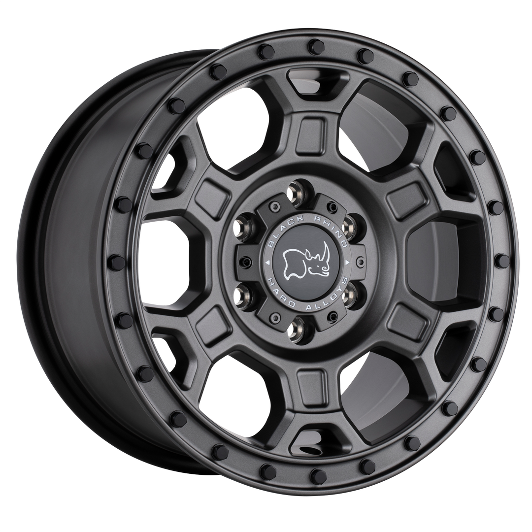 BLACK RHINO MIDHILL 18X8 5X130 48 78.1 MATTE GUNMETAL W/ BLACK BOLTS
