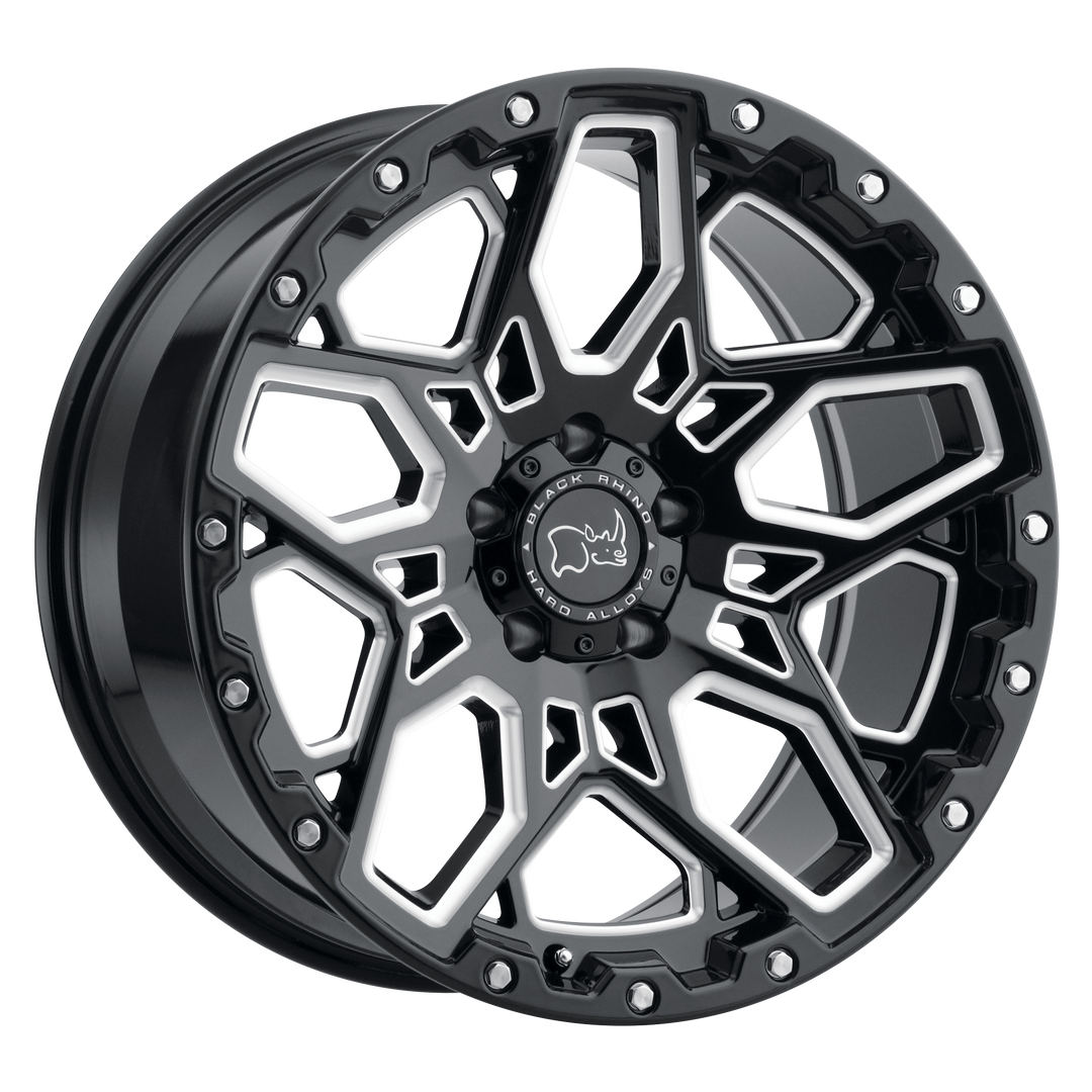 BLACK RHINO SHRAPNEL 20X9.5 5X127 -18 71.5 GLOSS BLACK W/ MILLED SPOKES