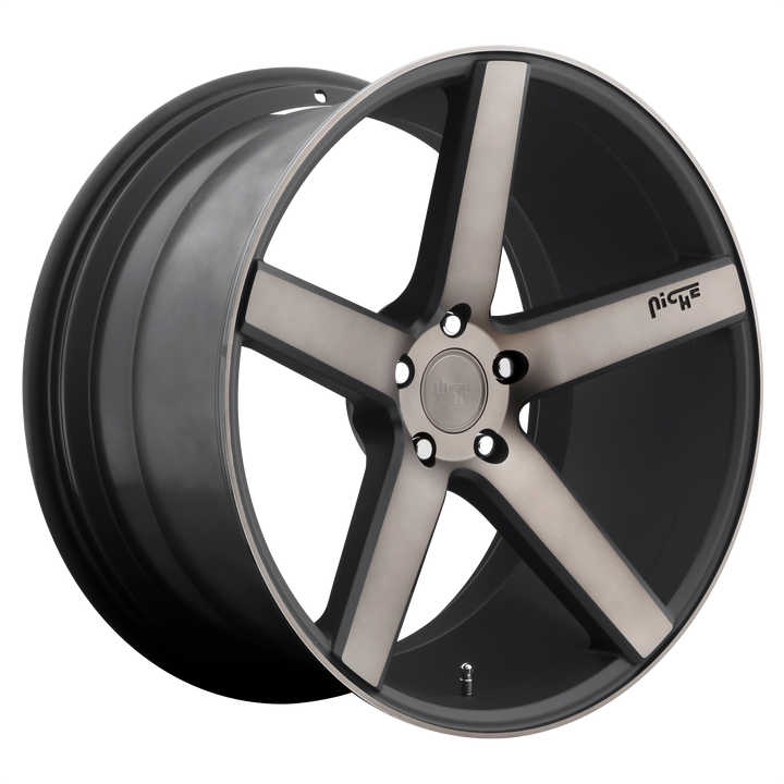 NICHE 1PC M134 MILAN 20X8.5 5X114.3 35 72.56 MATTE BLACK MACHINED WITH DOUBLE DARK TINT
