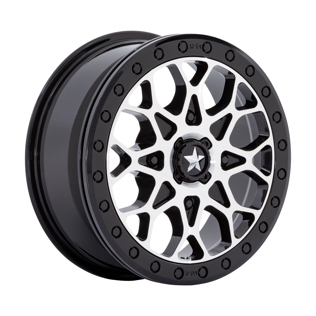 MSA Offroad Wheels M48 Portal Beadlock 15x6 4x110 38 86 Gloss Black Machined With Gloss Black Ring