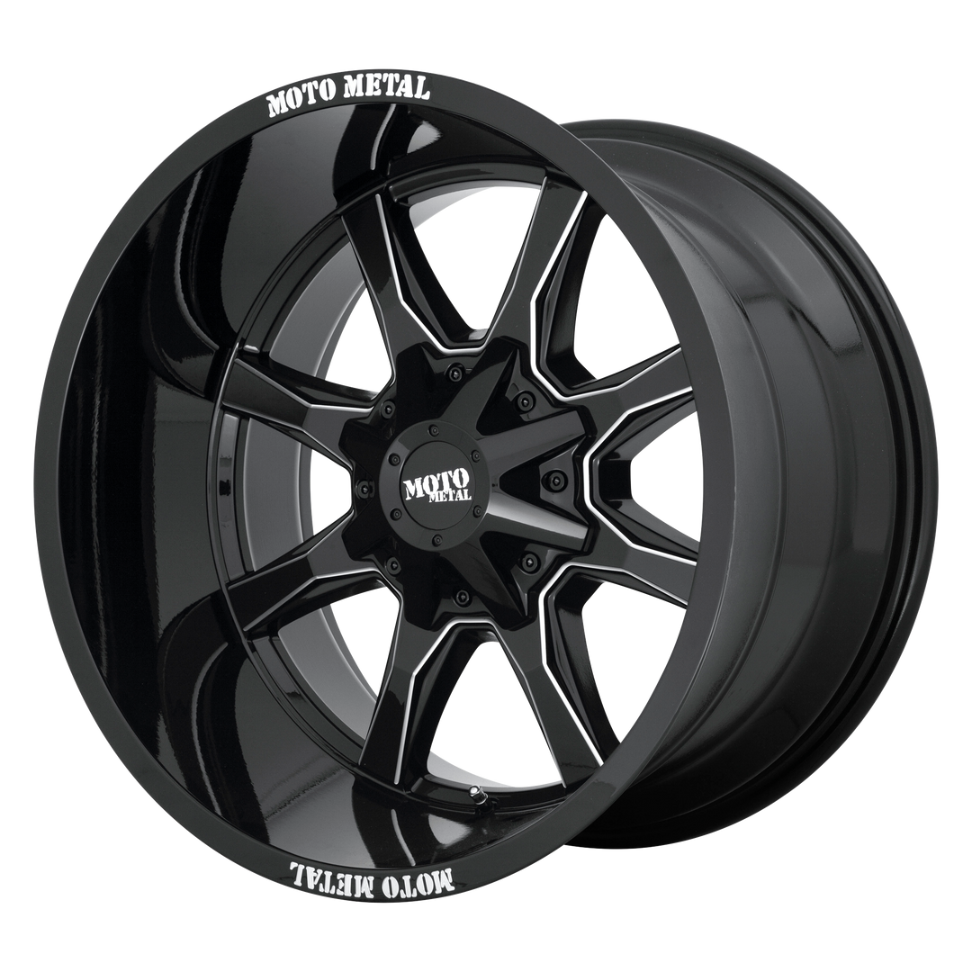Moto Metal MO970 20x9 6x120 / 6x139.7 0 78.1 Gloss Black With Milled Spoke & Moto Metal on Lip