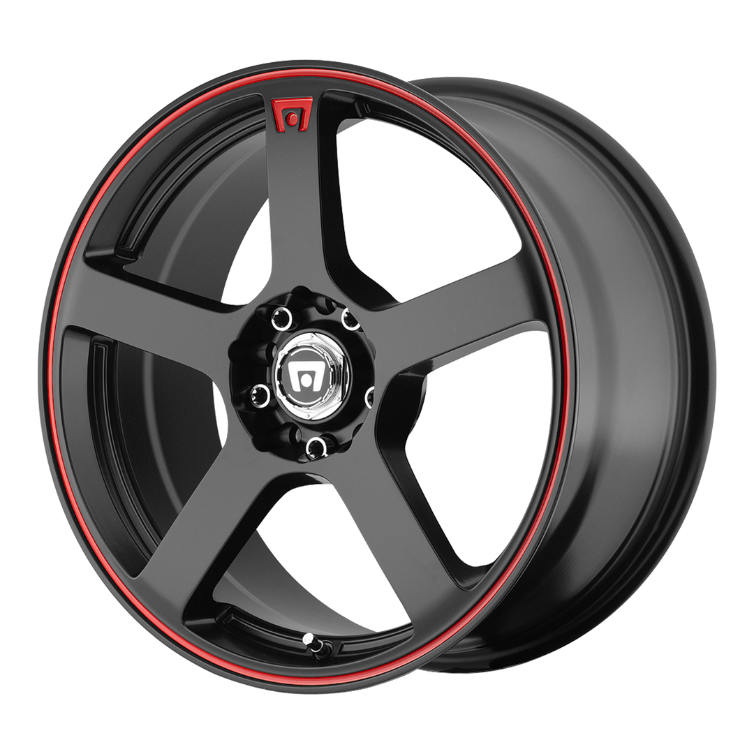 MOTEGI MR116 FS5 15X6.5 4X100 / 4X114.3 40 72.56 MATTE BLACK RED RACING STRIPE