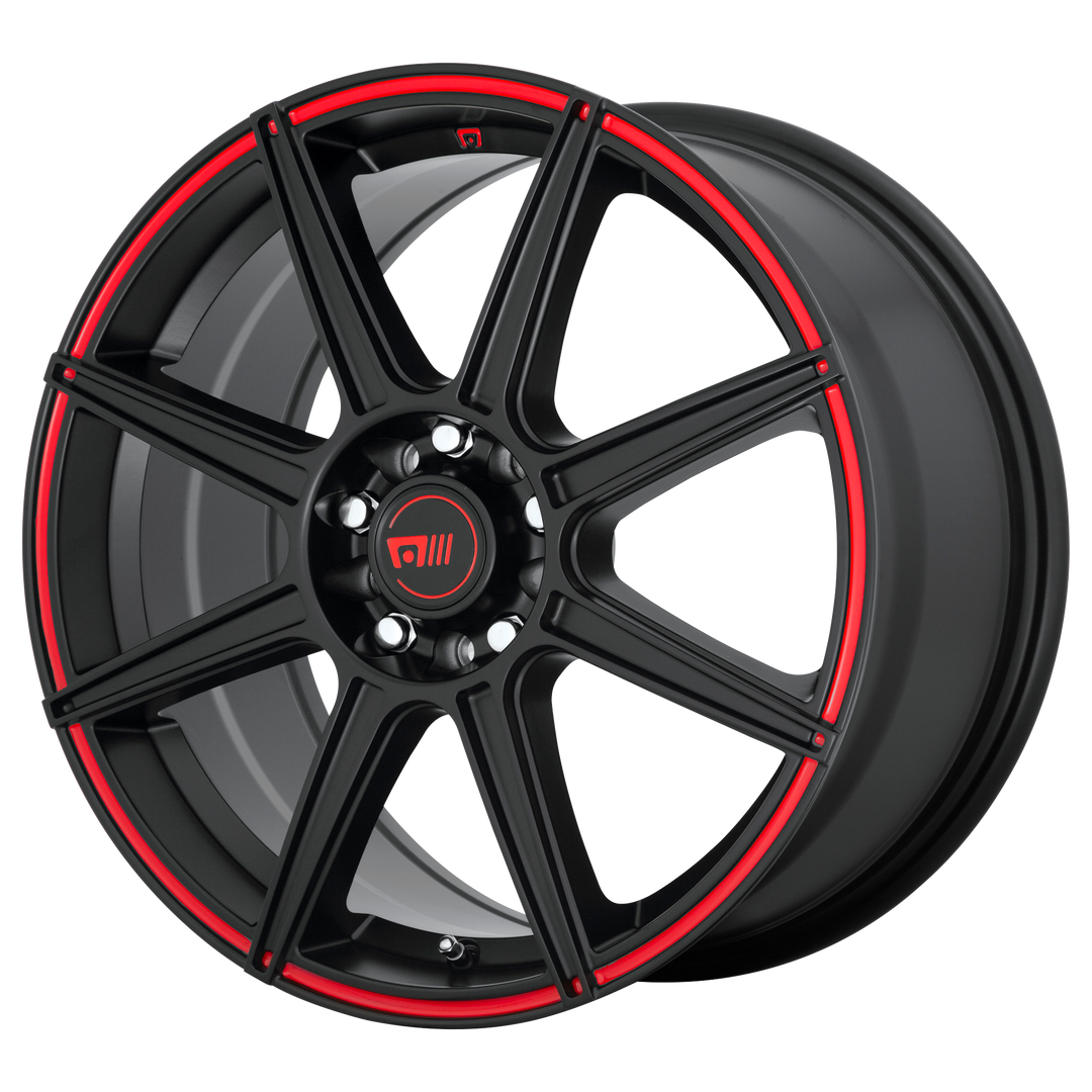 MOTEGI MR142 CS8 15X6.5 4X100 / 4X108 40 72.56 SATIN BLACK WITH RED STRIPE